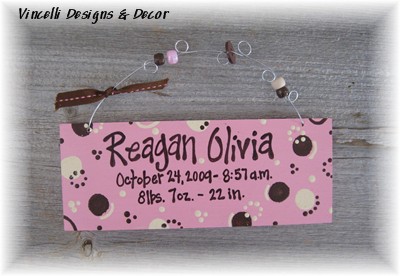 Baby Birth Info Plaque - Pink w/ Circles-baby, purple, girl, birth, baby shower, gift