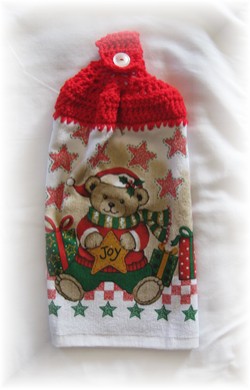 Crocheted Hand Towel - Christmas Joy Bear-christmas, bear, joy, towel, hand towel, kitchen,
