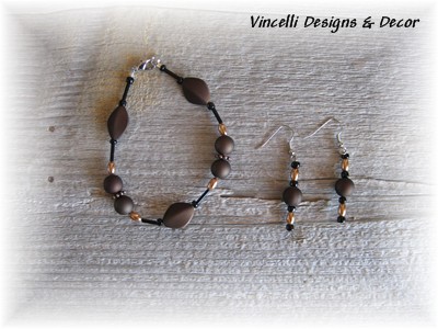 Black/Brown/Gold Bracelet & Earrings-jewelry, bracelet, earring,