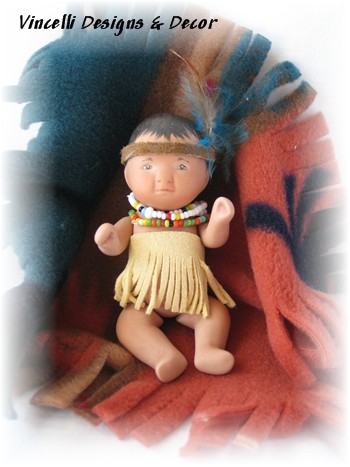 "Bye-Lo" Native American Baby & Blanket Fleece-indian, native american, baby, gift, handpainted, 