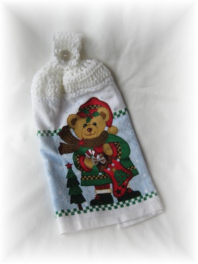 Crocheted Hand Towel - Christmas Bear-bear, christmas, hand towel, kitchen,