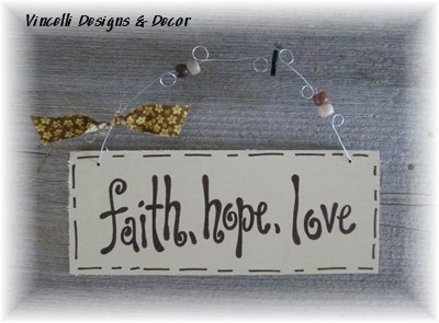 Handpainted Wood Plaque - Faith, Hope, Love (Cream)-sign, wood, plaque, handpainted, gift, faith, hope, love,