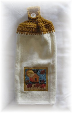 Crocheted Hand Towel - Fall Birdhouse Gold-fall, birdhouse, towel, hand towel, kitchen,