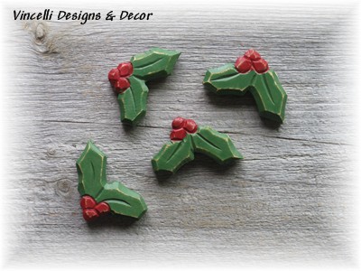 Christmas Holly Magnets - Set of 4-christmas, stocking stuffer, holly, magnet,