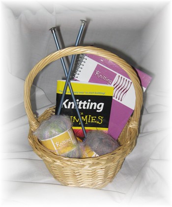 Knitting Gift Basket-gift basket, knit, knitting, yarn, needles,