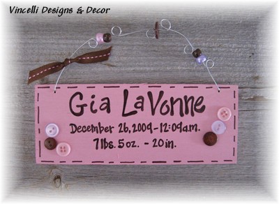 Baby Birth Info Plaque - Pink-handpainted, wood, plaque, baby shower, baby, name, birth,