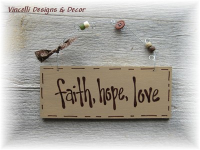 Handpainted Wood Plaque - Faith, Hope, Love (Tan)-wood, sign, plaque, handpainted, wedding, love, faith, hope, gift,