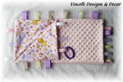 Baby Ribbon Blankie - Pink Precious Moments Animal-baby, blanket, pink, precious moments, animals, ribbon,