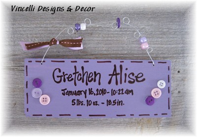 Baby Birth Info Plaque - Purple-baby, purple, girl, gift, baby shower, newborn, 