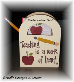 Wooden Gift Bag - Teaching is a Work of Heart-handpainted, gift, teacher, heart,