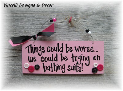 Handpainted Wood Plaque - Bathing Suits-sign, wood, plaque, handpainted, bathing suits, women, funny, 