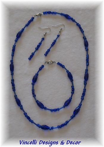 Dark Blue Necklace, Bracelet and Earrings