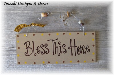 Handpainted Wood Plaque - Bless This Home