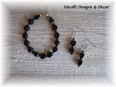 Black Curved Bracelet & Earrings