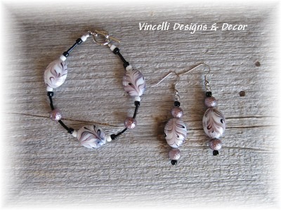 Purple/Black/White Bracelet & Earrings