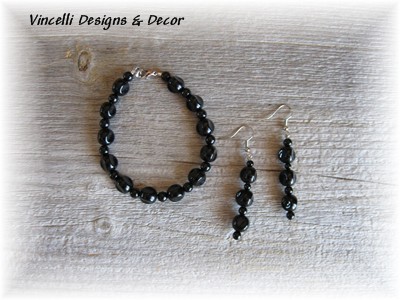 Black Circular Bracelet & Earrings