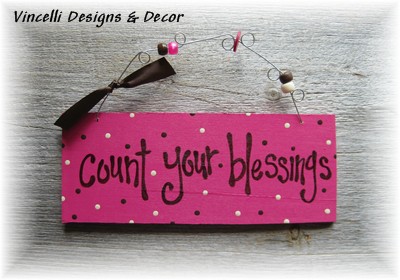 Handpainted Wood Plaque - Count Your Blessings (Magenta)