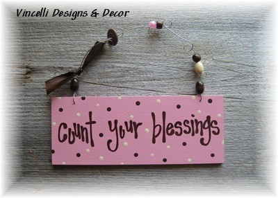 Handpainted Wood Plaque - Count Your Blessings (Pink)