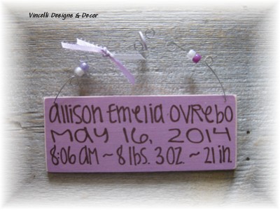 Baby Birth Info Plaque - Girl (choose color)