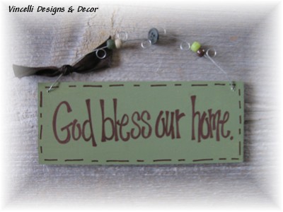 Handpainted Wood Plaque - God Bless Our Home