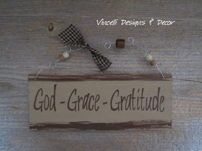 Handpainted Wood Plaque - God, Grace, Gratitude