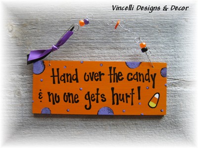 Handpainted Wood Plaque - Halloween Candy