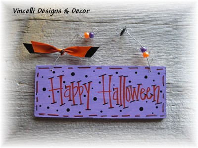 Handpainted Wood Plaque - Happy Halloween