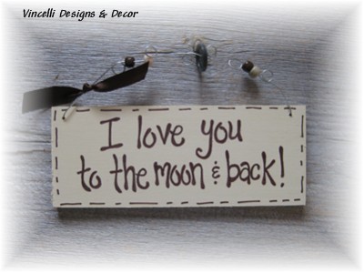 Handpainted Wood Plaque - To the Moon & Back (Cream)