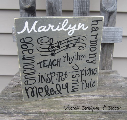 Wood Plaque - Music Teacher Word Collage - Gray