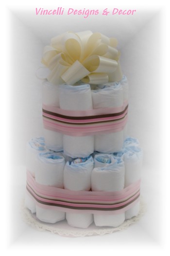 Diaper Cake - 2 Tier - Pink/Cream
