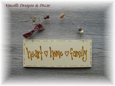 Handpainted Wood Plaque - Heart, Home, Family