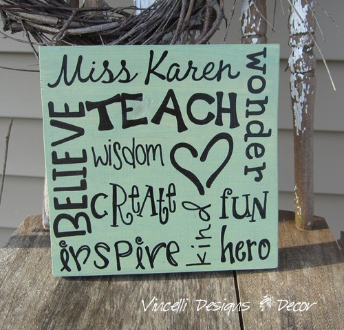 Wood Plaque - Teacher Word Collage - One Color - You Choose!
