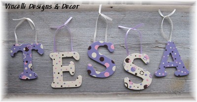 Wooden Letter Custom Wall Hangings - Purple & Cream