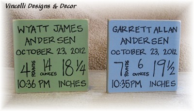 Baby Birth Info Plaques SQUARE for Twins